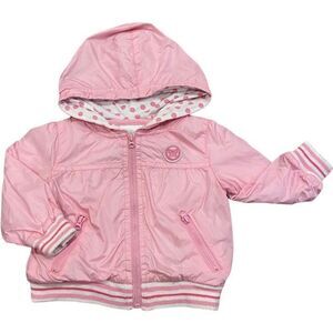 Koala Kids Pink Jacket Hooded Windbreaker Polka Dot Lining Size 12 Months